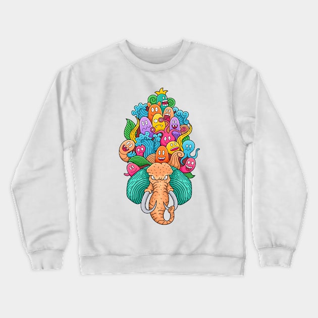 doodle monster character elephant Crewneck Sweatshirt by Mako Design 